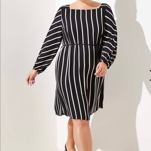 LOFT Plus Striped Square Neck Tie Waist Dress.